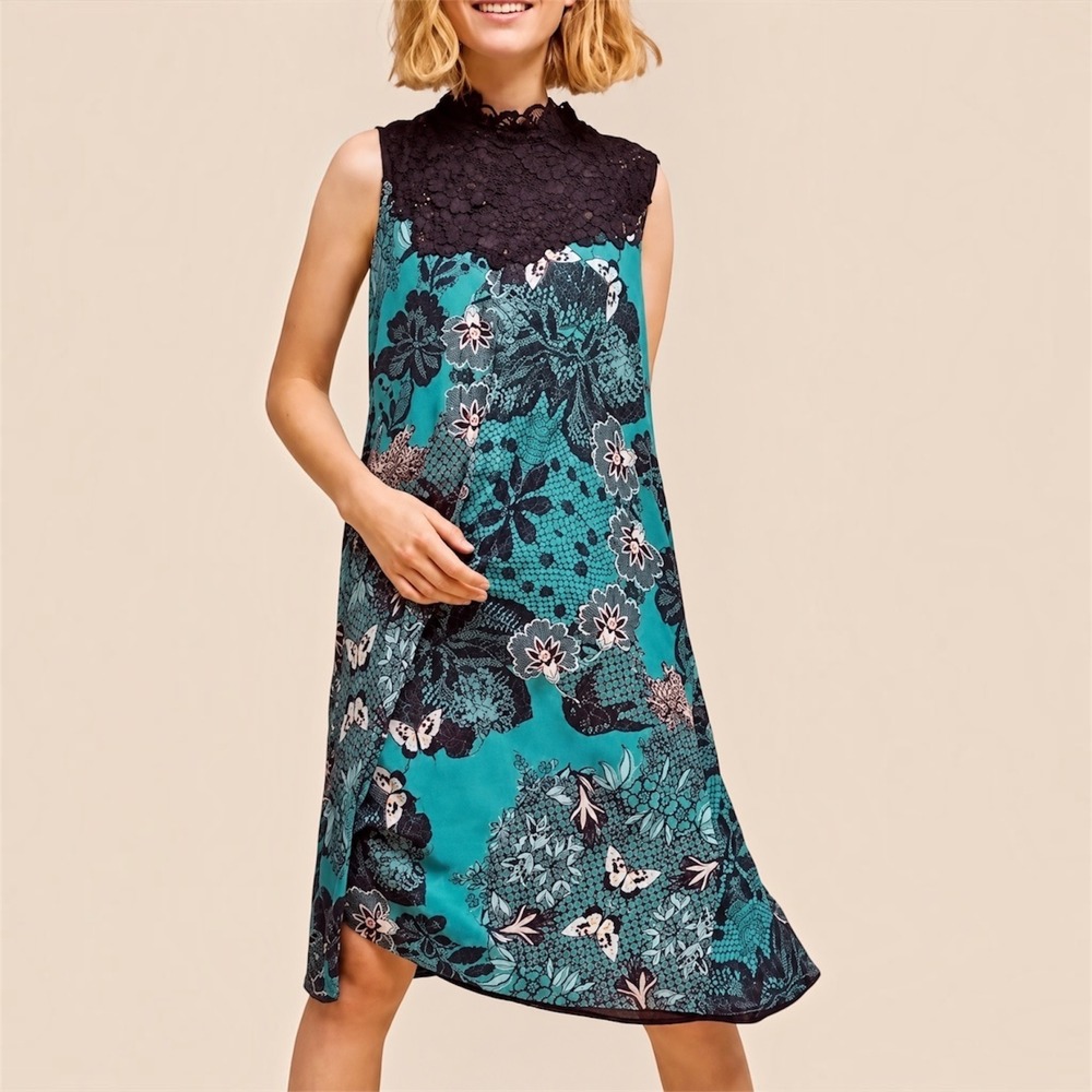 MAEVE x ANTHROPOLOGIE Butterfly Floral Lace Mock Neck Sleeveless Dress